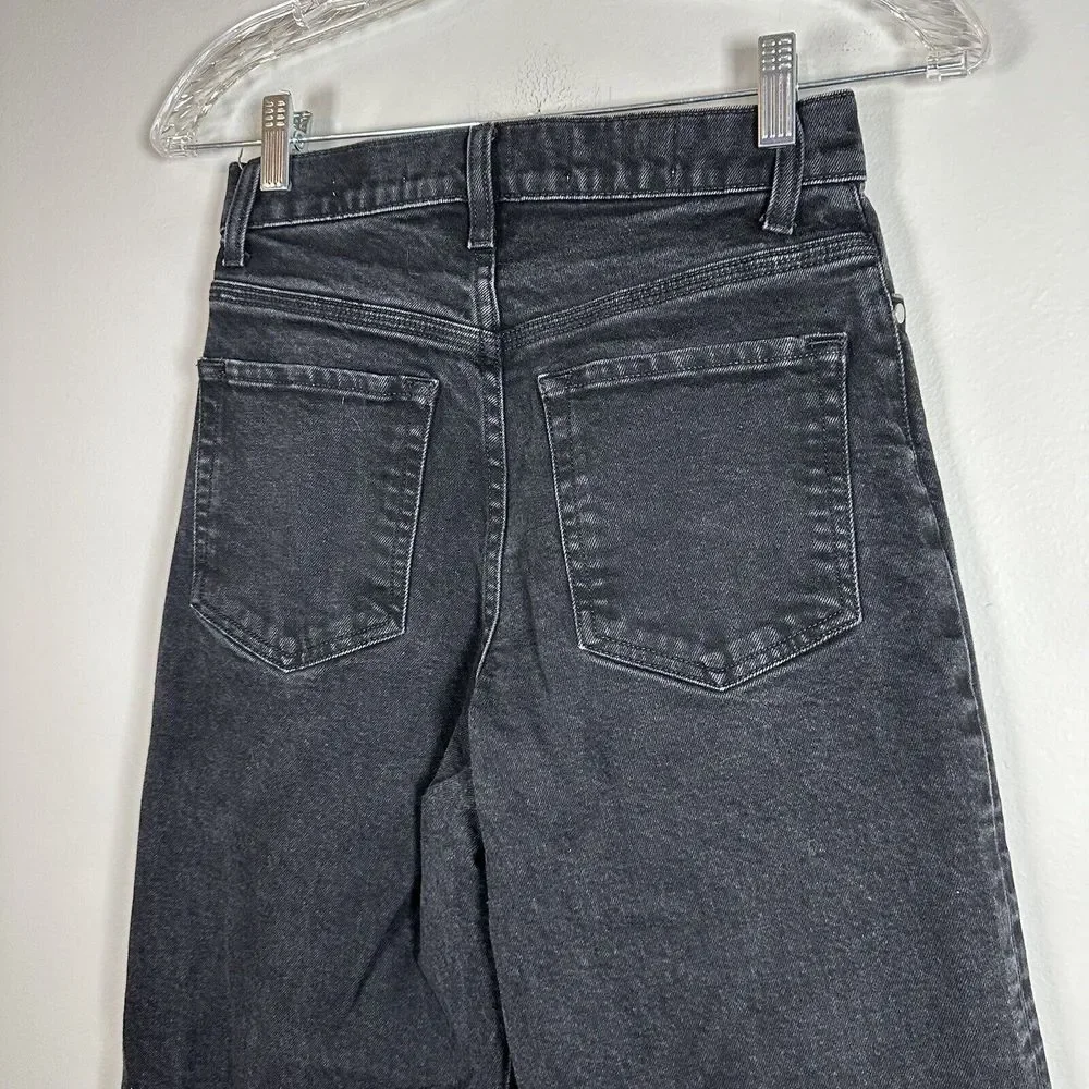 BLDWN Size 25 Carbon Black Wide Leg Cropped Exposed Button Fly Jeans